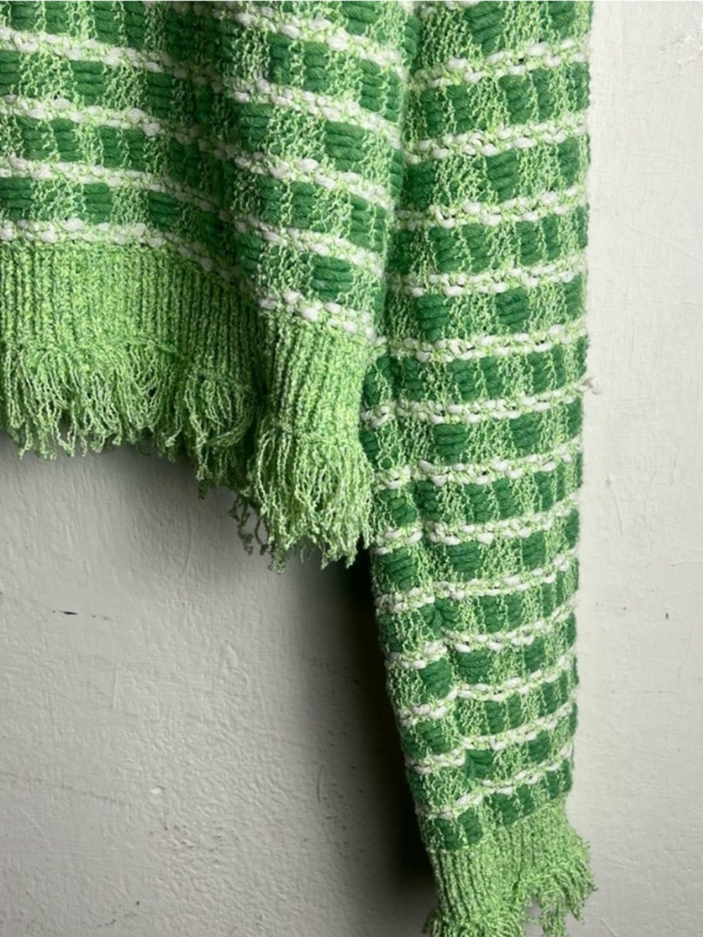 ZARA Green Striped Distressed Cropped Sweater Frayed Hem Knit Top - Picture 5 of 14